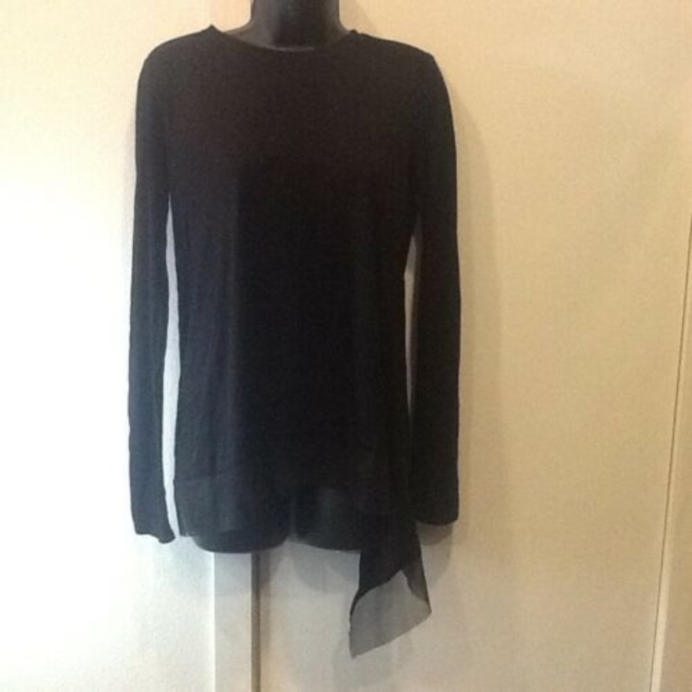 NWT BCBG Max Azria Black Long Sleeve Tiered Mesh Hem Top Size S